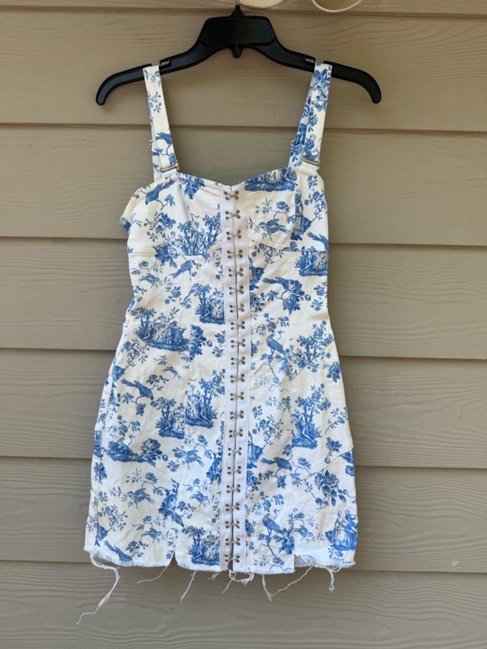 For Love And Lemons Monika Mini Dress Floral Blue White - Picture 3 of 15